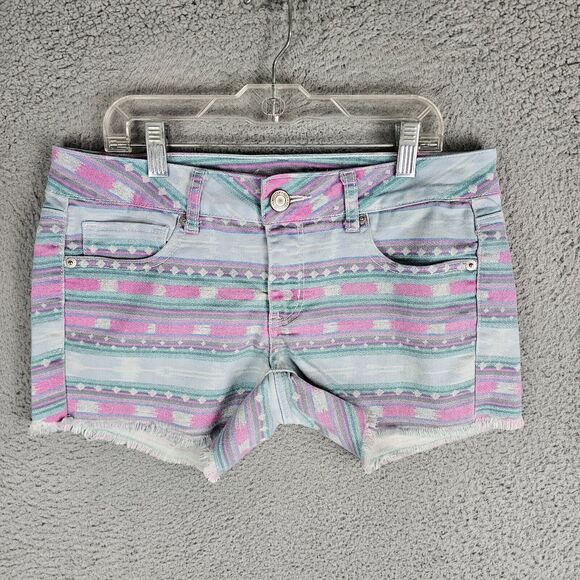 American Eagle Womens Cut Off Shorts Size 8 Denim Aztec Jean Stretch Waist 32 - Picture 1 of 9